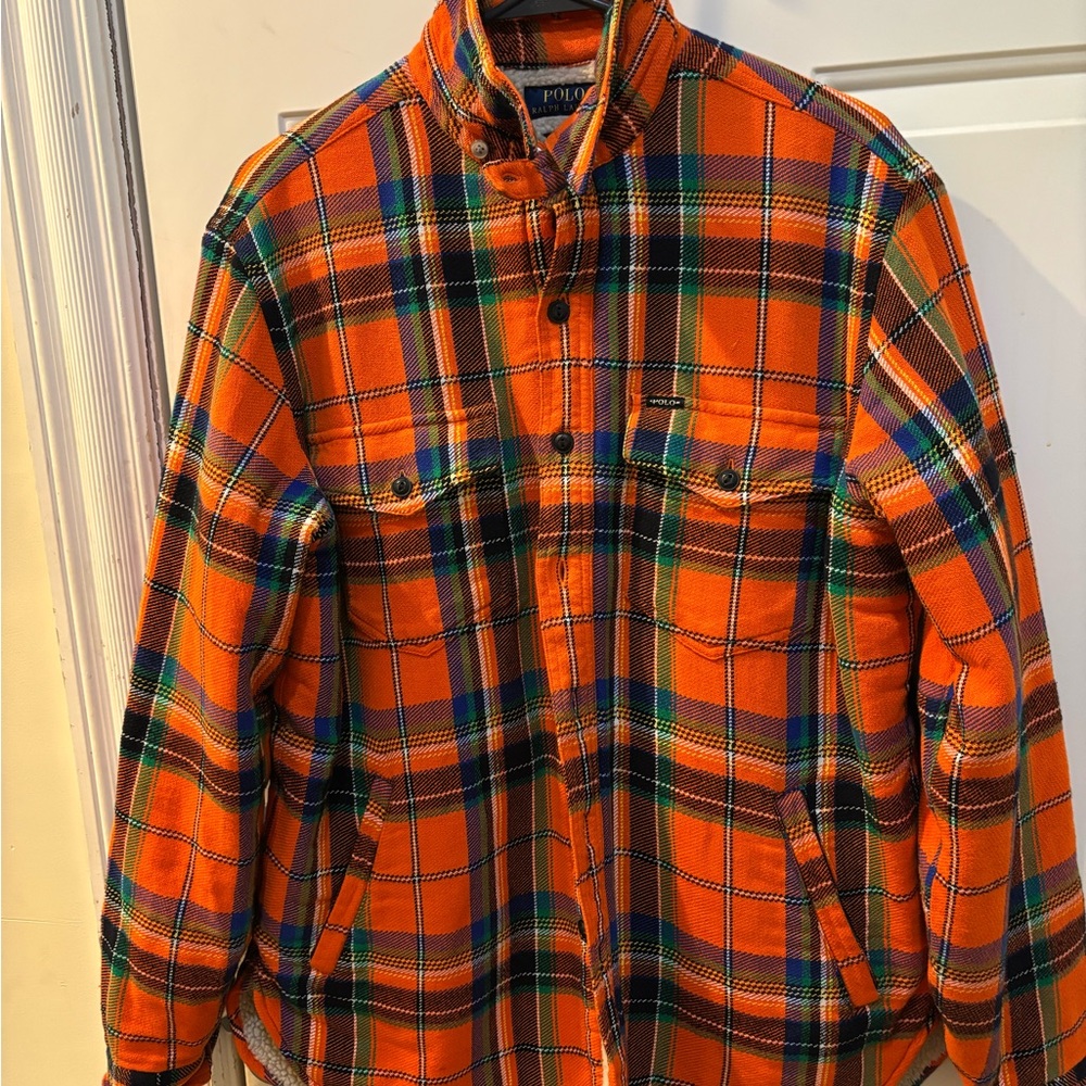 Ralph Lauren Men's Vibrant Orange Plaid Shirt Jacket